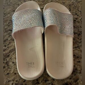 Time and Tru Sparkling Rhinestone Pink Slides